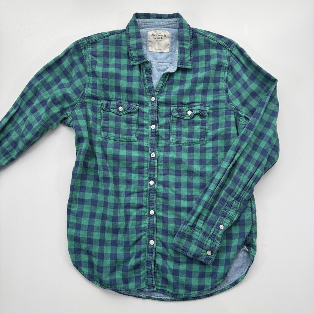 ABERCROMBIE & FITCH Double Weave Flannel Buffalo Check Shirt Womens Small Green